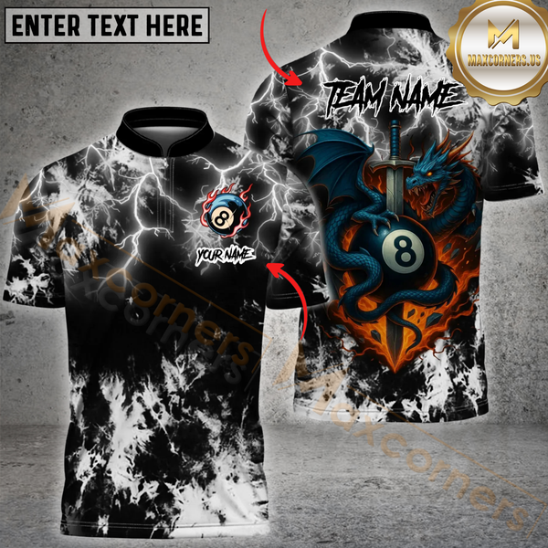 Maxcorners Billiard 8-Ball Snake Tide Dye  Personalized Name 3D Unisex Shirt