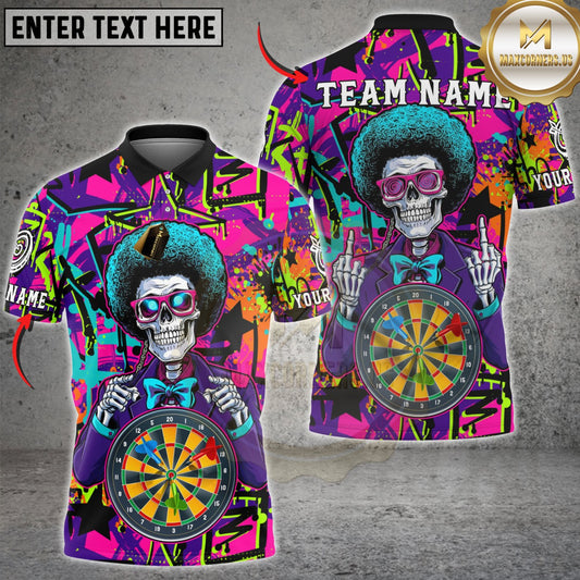 Maxcorners Neon Skull Darts Multicolor Customized Name, Team Name 3D Shirt