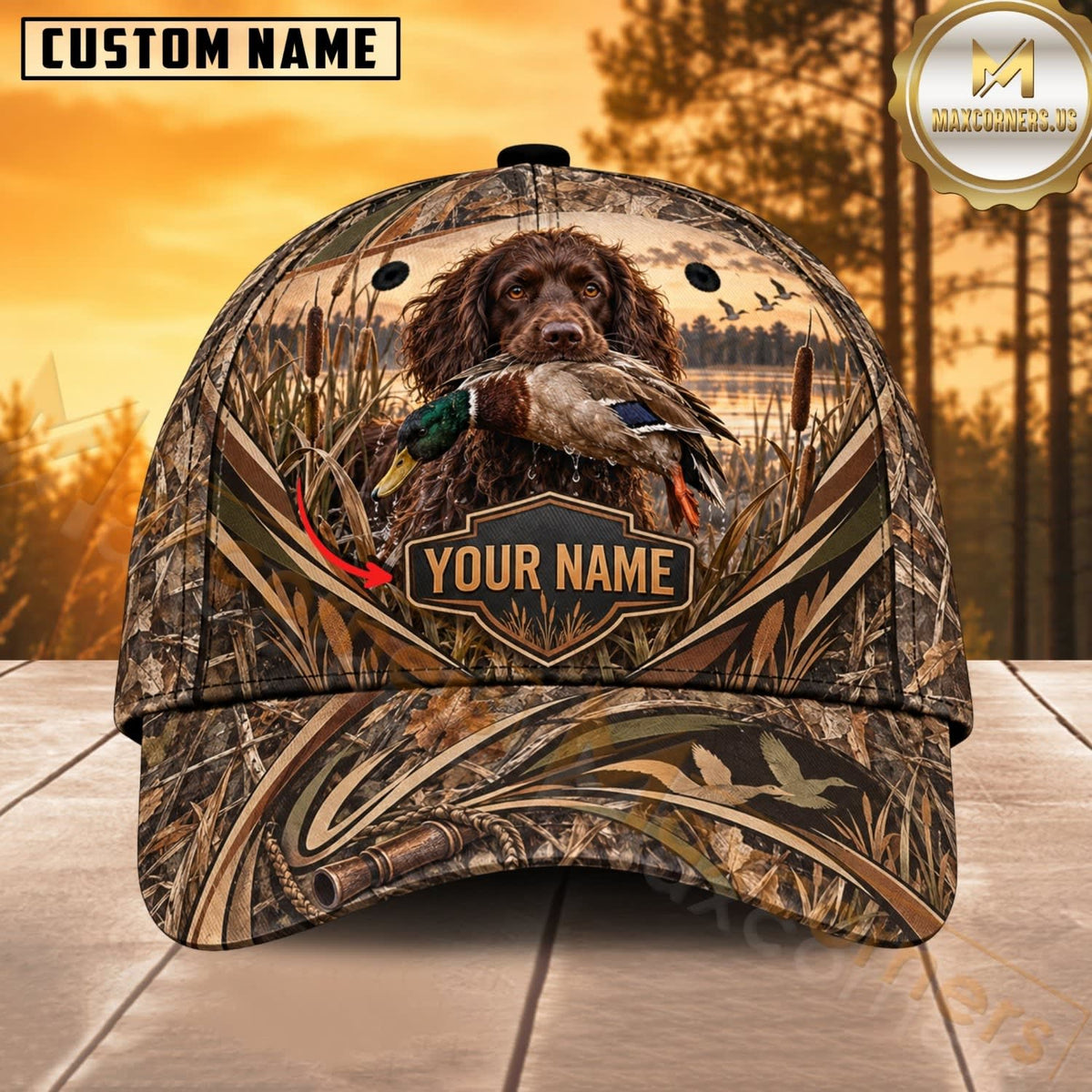 Maxcorners Dog Hunting And Duck Realistic Marsh Grass Camo Retriever Personalized Name 3D Cap