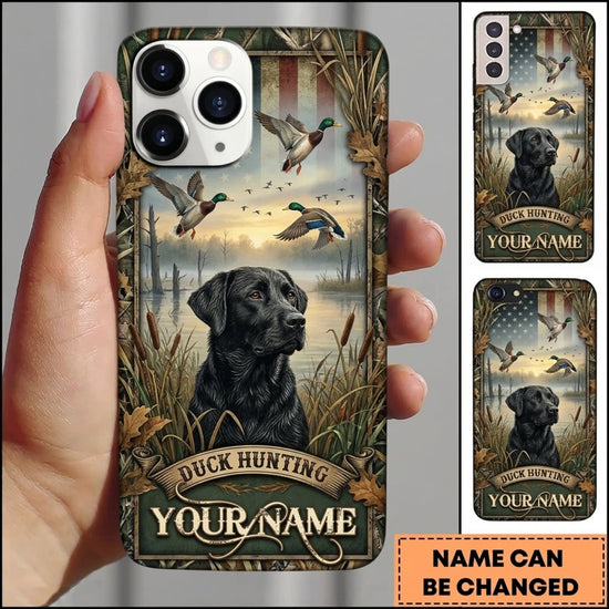 Maxcorners Duck Hunting Black Labrador Retriever Woodland Duck Hunting Landscape Personalized Name 3D Phone Case