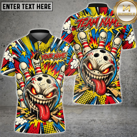 Maxcorners Bowling Crazy Clown Bowling Ball Colorful Graffiti Personalized Name 3D Unisex Shirt