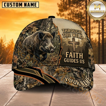 Maxcorners Bear Hunting Black Bear Through the Wild Faith Guides Us Cross Camo Customized Name 3D Cap