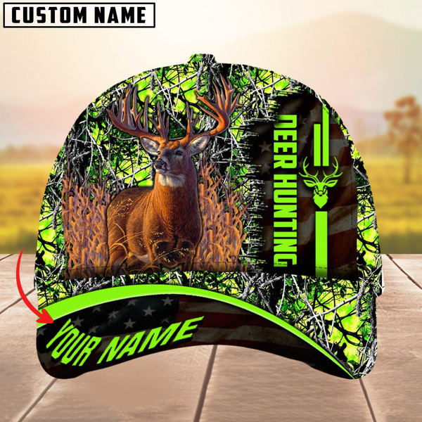 Maxcorners Premium Unique Version Of USa Flag Deer Hunting Multicolor Option Personalized Name 3D Cap