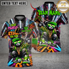 Maxcorners Billiards 8 Ball Bear Graffiti I Beat People With Stick Personalized Name, Team Name Unisex Shirt (4 Colors)