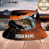 Maxcorners Fishing Bold Orange Black Fishing Scene with Dynamic Splash Personalized Name 3D Bucket Hat (13 Fish Species)
