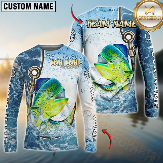 Maxcorners Mahi-Mahi Fishing Golden Hook Graphic Sport Custom Name & Team Name 3D Shirts