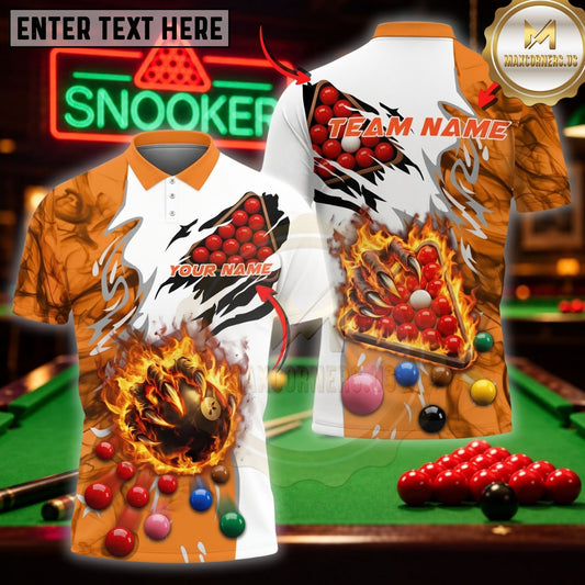 Maxcorners Billiard Apparel Flaming Strike Artwork Multicolor Customized Name 3D Shirt