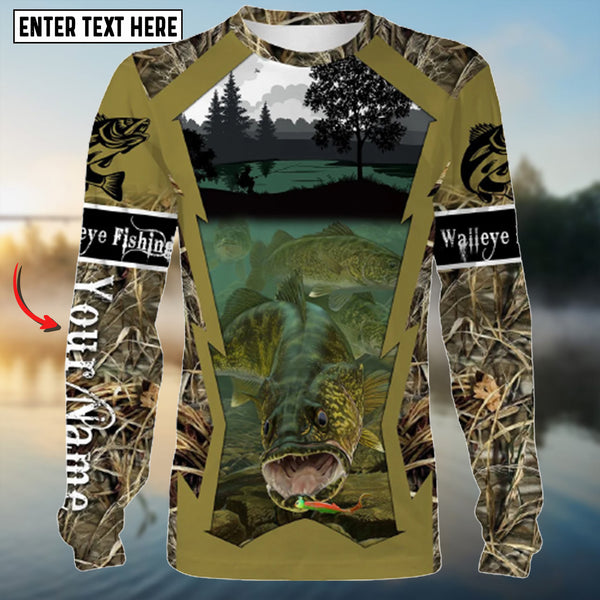 Maxcorners Walleye Fishing Camo Customize Name 3D Shirt