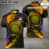 Maxcorners Darts Fire Flame Paint Light Mutilcolor Options Personalized Name, Team Name 3D Polo Shirt