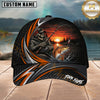Maxcorners Fishing Skull Angler Orange Wave Personalized 3D Cap