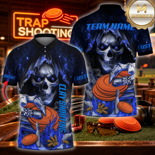 ( 4 Colors ) Maxcorners Trap Clay Shooting Grim Reaper Skull & Flying Clay Targets Multicolor Customized Name, Team Name 3D Shirts