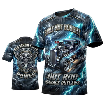 Maxcorners Personalized Car Classic Muscle Car 3D T-Shirt – Garage Built Ice Blue Silver Hot Rod