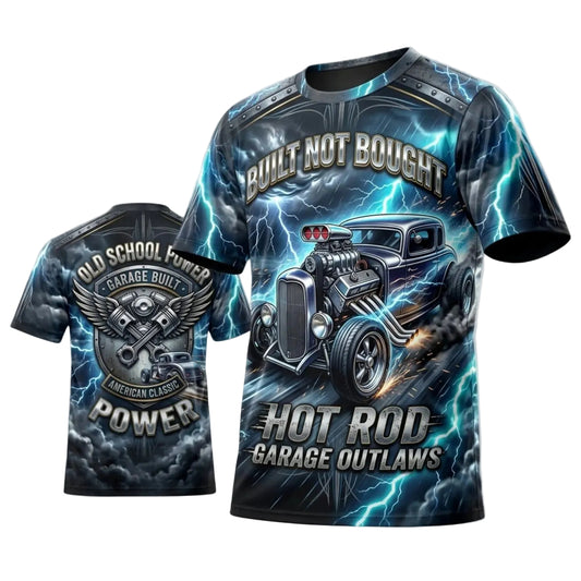 Maxcorners Personalized Car Classic Muscle Car 3D T-Shirt – Garage Built Ice Blue Silver Hot Rod