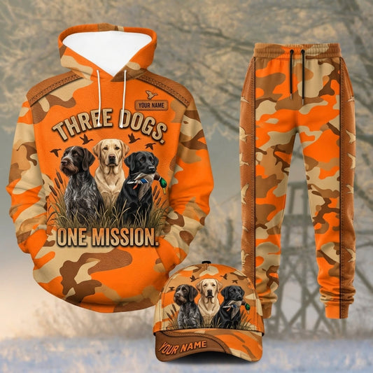 Maxcorners Duck Hunting Three Dogs One Mission Orange Camo Personalized 3D Shirts