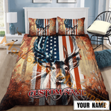 Maxcorners Custom Text USA Flag Deer Hunting Bedding Set 3D All Over Printed