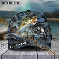 Maxcorners Bass FishingBlue Kryptek Camo Pattern Sport Pattern Personalized Name 3D Cap MT173