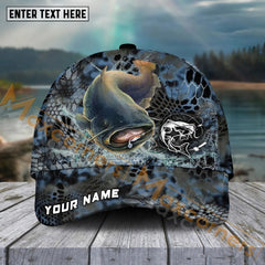 Maxcorners Catfish FishingBlue Kryptek Camo Pattern Sport Pattern Personalized Name 3D Cap MT173