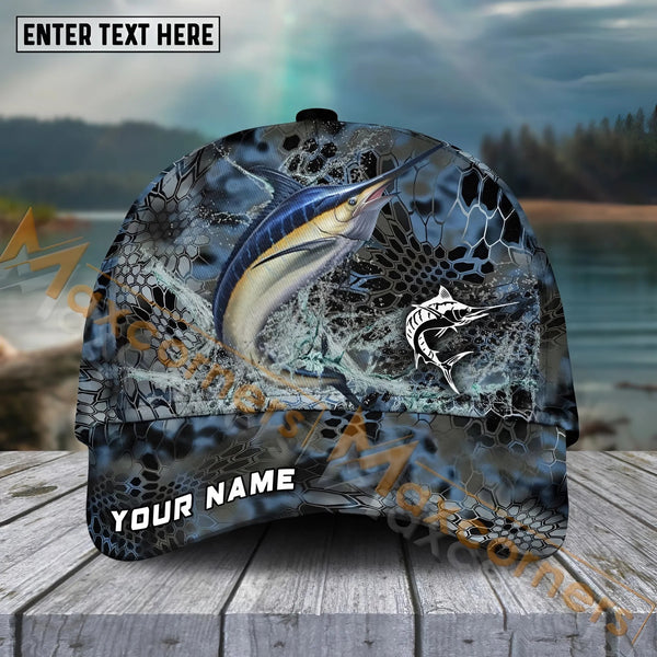 Maxcorners Marlin FishingBlue Kryptek Camo Pattern Sport Pattern Personalized Name 3D Cap MT173