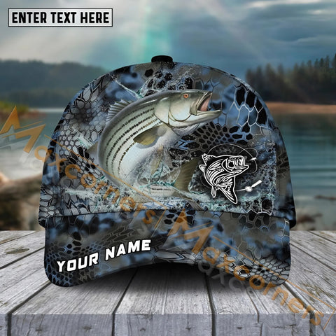 Maxcorners Striped Bass Fishing Blue Kryptek Camo Pattern Sport Pattern Personalized Name 3D Cap MT173