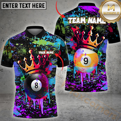 Maxcorners Billiard Crowned 8-Ball And 9-BallPaint Splash Multicolor Personalized 3D Shirt, Graffiti Royal Style Shirt