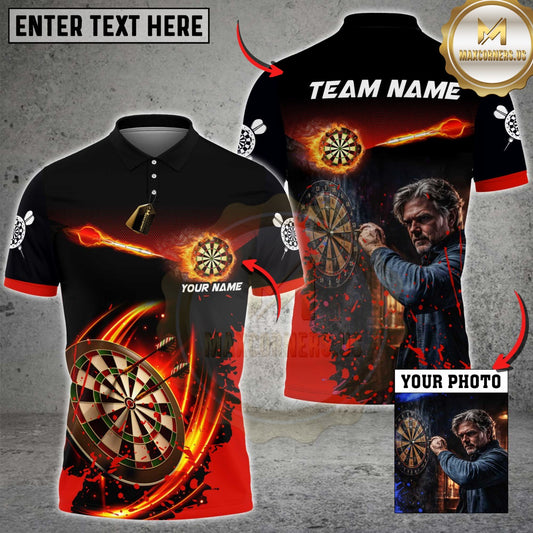 Maxcorners Darts Flaming Dartboard Multicolor Customized Name, Team Name And Photo 3D Shirt