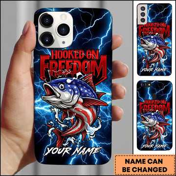 Maxcorners Tuna Fishing Phone Case Hooked On Freedom Lightning Art Personalized Name 3D Phone Case