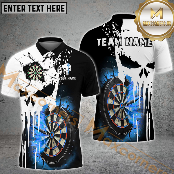 Maxcorners Darts Punished Skull Flame MutilColor Option Customized Name, Team Name 3D Polo Shirt