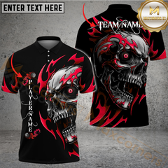 Maxcorners Billiard Pool 8 Ball Flame Skull Personalized Name Men And Women 3D Polo Shirt Custom Billiard Team Jersey (4 Colors)