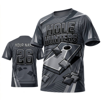 Maxcorners Cornhole Hole Hunters Gray Board Personalized Name 3D Unisex Shirt