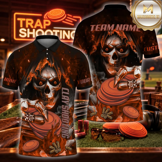 ( 4 Colors ) Maxcorners Trap Clay Shooting Grim Reaper Skull & Flying Clay Targets Multicolor Customized Name, Team Name 3D Shirts