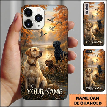 Maxcorners Duck Hunting Yellow Labrador Retriever and Black Labrador Sunset Personalized Name 3D Phone Case