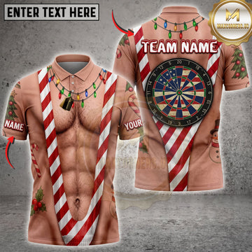 Maxcorners Darts Funny Muscular Body Candy Cane Christmas Costume Personalized Name 3D Unisex Shirt