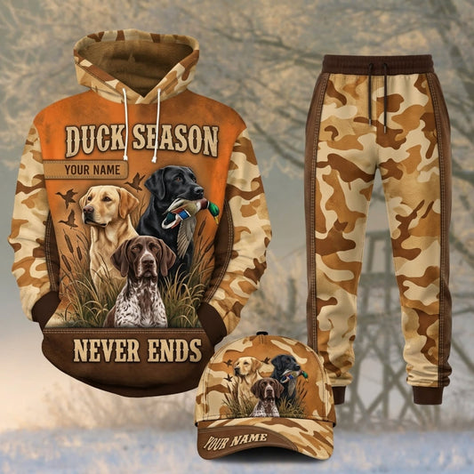 Maxcorners Duck Hunting Duck Season Never Ends Brown Camo Personalized 3D Shirts