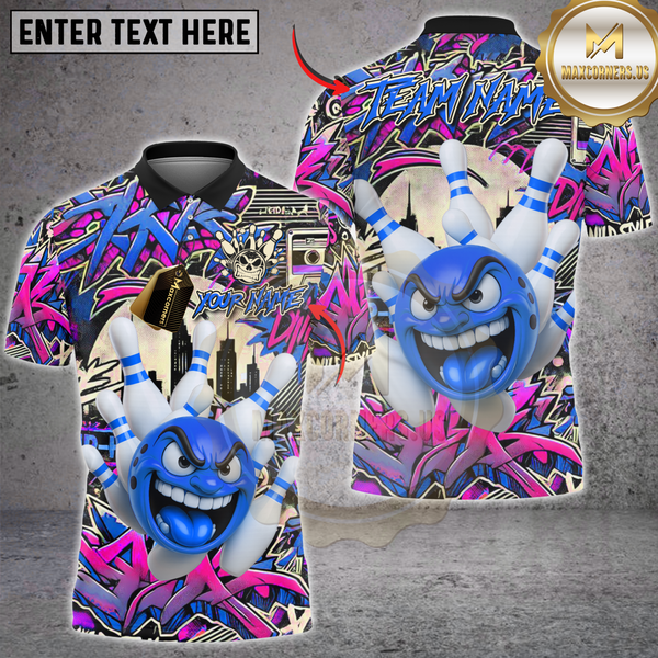 Maxcorners Bowling Urban Rage Graffiti Style Multicolor Customized Name, Team Name 3D Shirts