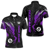 Maxcorners Custom Men's Dragon Billiard Shirt – Black And Purple 8 Ball Pool Team Jersey Polo & Quarter Zip LM2404