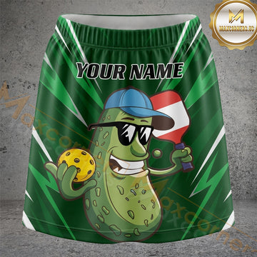 Maxcorners Pickleball Green Striped Pickle Character Personalized 3D Skort, Skirts With Shorts