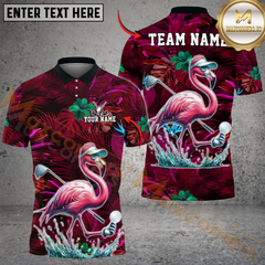Maxcorners Tropical Flamingo Golf Polo Shirt, Customized Name & Team Name 3D Shirts (4 Colors)