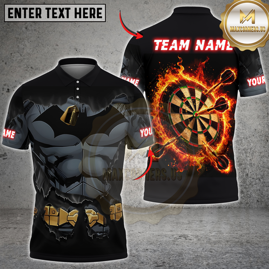 Maxcorners Darts Dark Knight Flaming Bullseye Personalized Name 3D Unisex Shirt