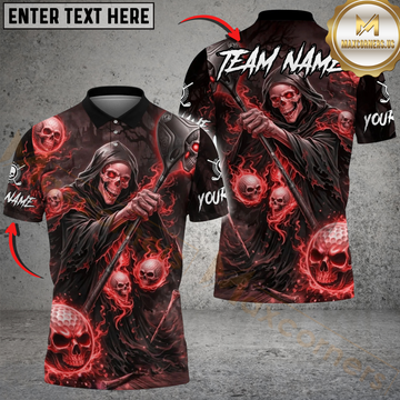 Maxcorners Grim Reaper Golf Polo Personalized Name, Team Name 3D Shirt (4 Colors)