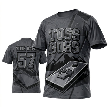 Maxcorners Cornhole Toss Boss Gray Board Personalized Name 3D Unisex Shirt