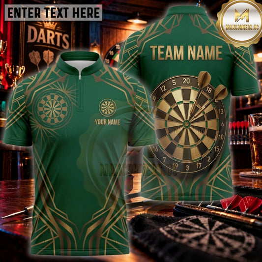 Maxcorners Darts Emerald Green Gold Vintage Dartboard Personalized Name 3D Unisex Shirt