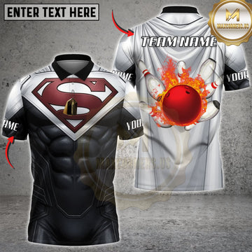 Maxcorners Bowling Black Silver Steel Armor Red Bowling Ball Personalized Name 3D Unisex Shirt