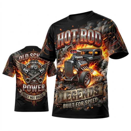Maxcorners Personalized Car Classic Muscle Car 3D T-Shirt – Hot Rod Black Orange Vintage Speed Garage