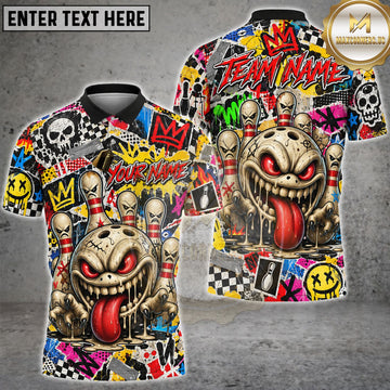 Maxcorners Bowling Crazy Clown Bowling Ball Colorful Checkerboard Personalized Name 3D Unisex Shirt
