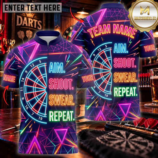 Maxcorners Darts Darts Practice Repeat Neon Blue Purple Geometric Personalized Name 3D Unisex Shirt