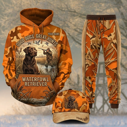 Maxcorners Duck Hunting Waterfowl Retriever Orange Woodland Camo Personalized 3D Shirts