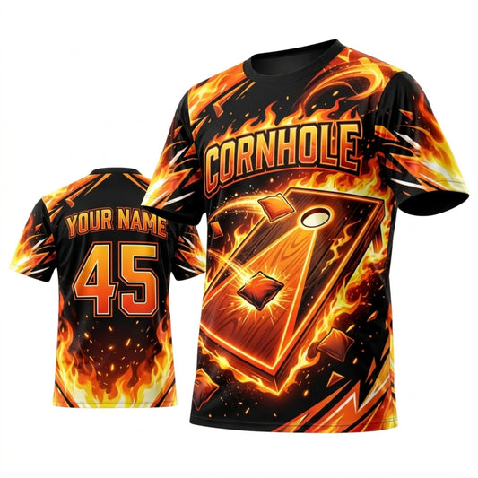 Maxcorners Cornhole Flaming Cornhole Board Orange Personalized Name 3D Unisex Shirt