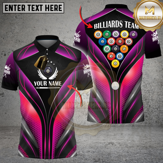 Maxcorners Billiards Neon Power Lines Multicolor Customized Name, Team Name 3D Shirt