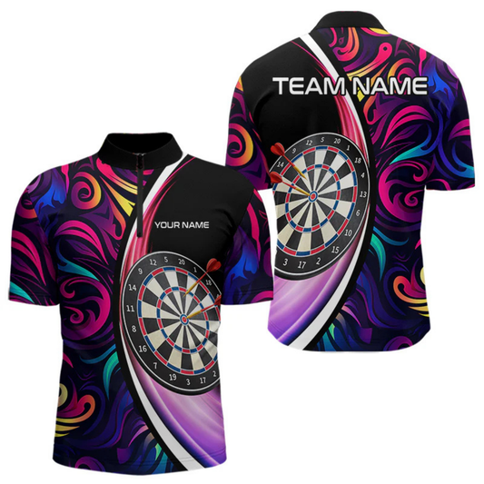 Maxcorners Funny Colorful Neon Swirl Pattern Custom Dart Shirts For Men, Team Polo & Quarter Zip Dart Jerseys LM1605