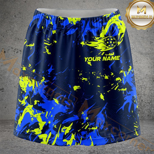 Maxcorners Pickleball Blue Neon Graffiti Ball Personalized 3D Skort, Skirts With Shorts